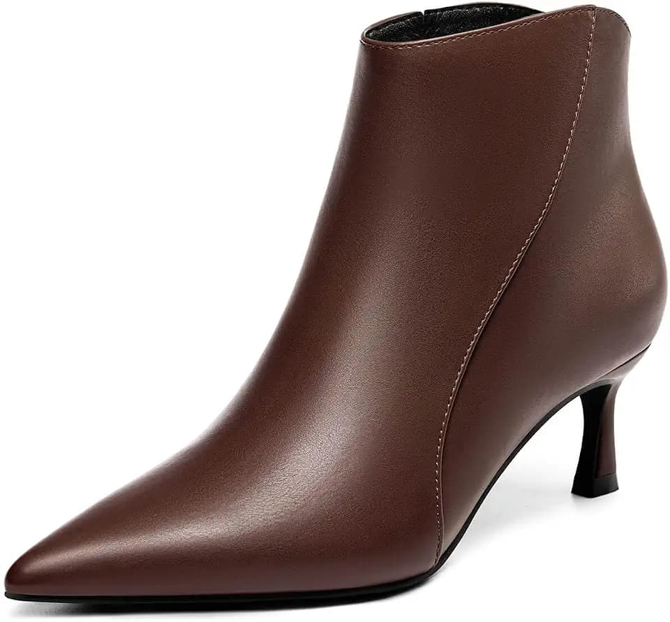 Coutgo Womens Kitten Heel Ankle Boots Pointed Toe Side Zipper Fall Winter Booties Shoes