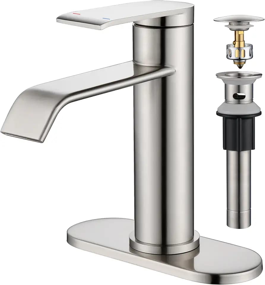 GAGALIFE Bathroom Sink Faucet 1 Hole with Metal Pop-up Drain Brushed Nickel