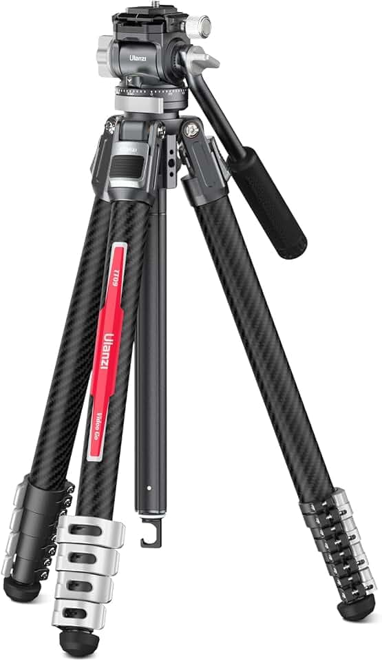 Videostativ Carbonfaser, ULANZI TT09 VideoGo Travel Tripod Reisestativ mit Fluidkopf 360° Pan&-50°/+60° Tilt Pan, Kamerastativ mit Acra QR und Schraubendrehergriff, Max Load 44.09lb, Max Höhe 55.91"