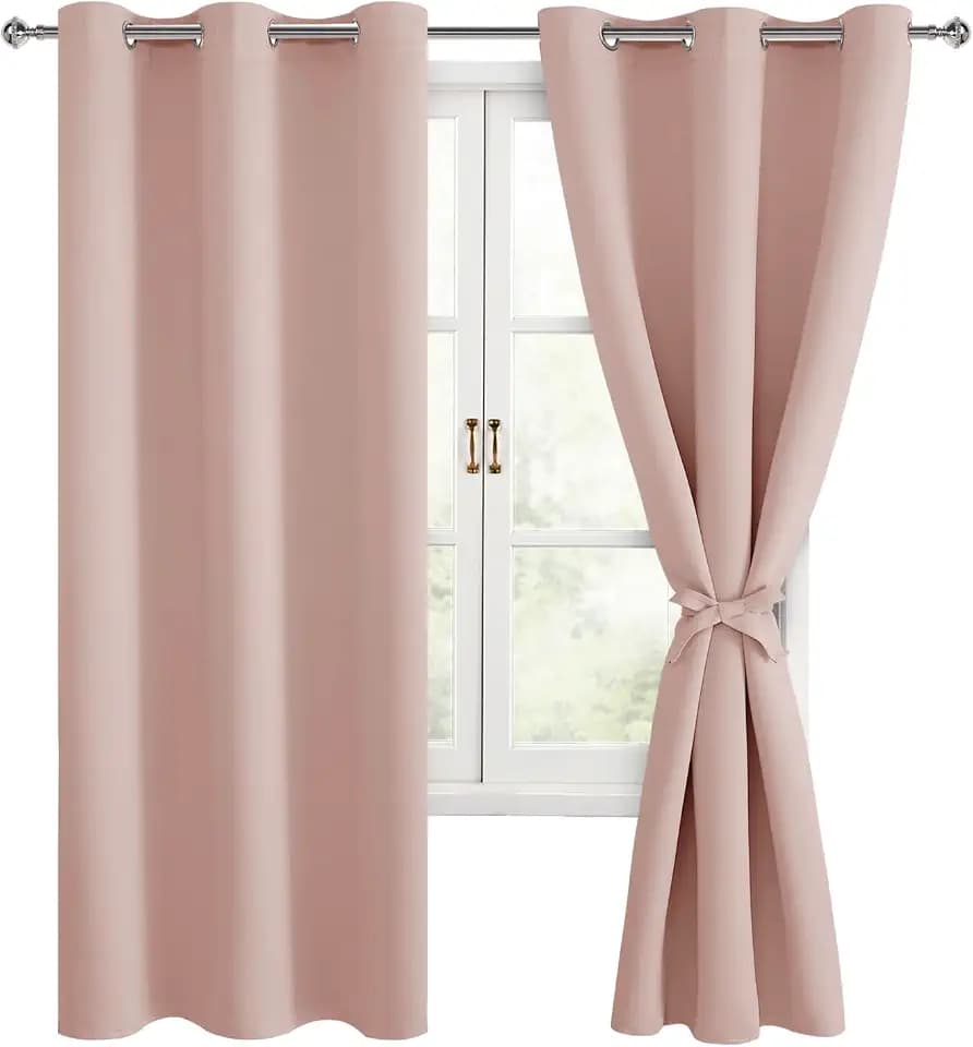 Hiasan Blackout Curtains for Bedroom, 42 x 63 Inches Length, Blush 2 Panels