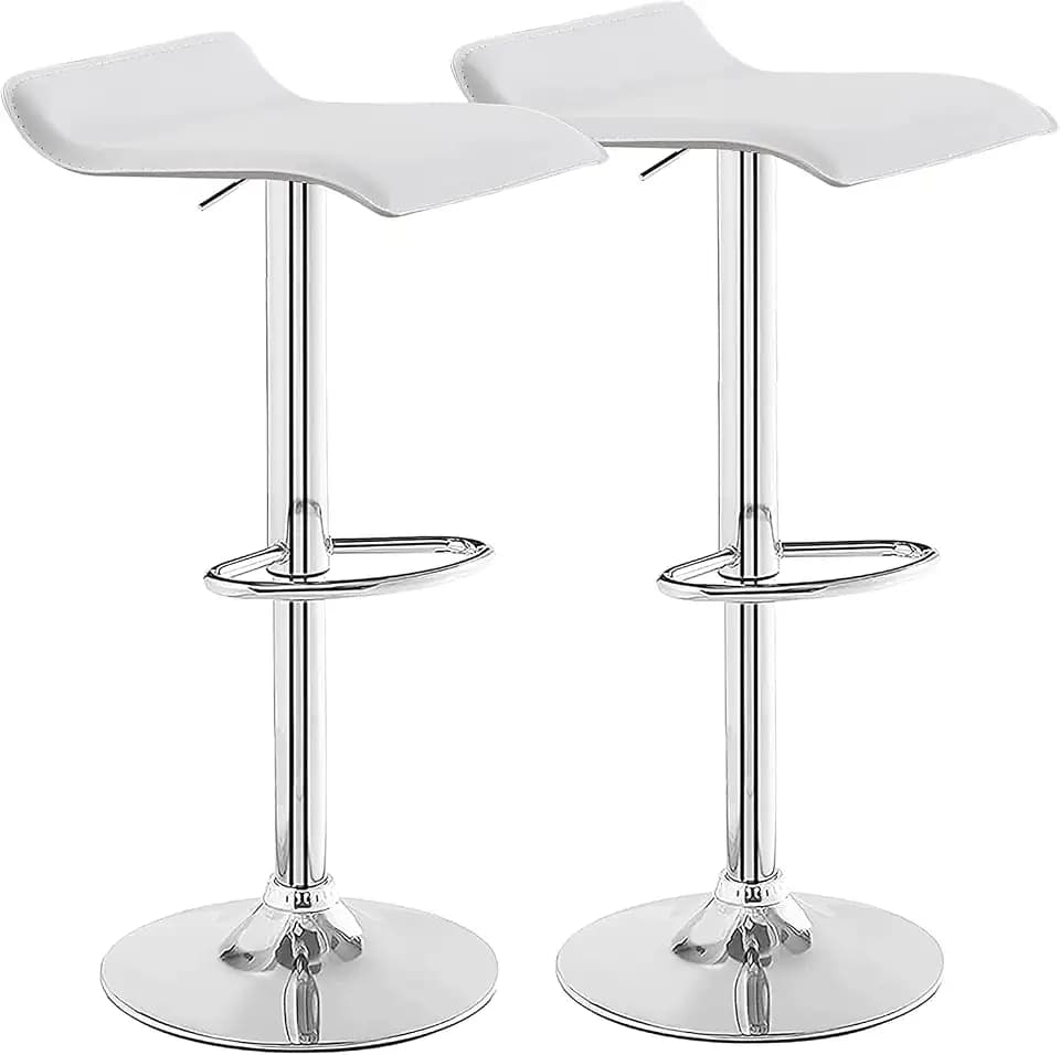 VECELO Bar Stools Set of 2, Swivel Bar Chairs, Adjustable Counter Bar Stools, Modern Armless PVC Stools for Kitchen/Island/Bar/Dining Room/Party, Pearl White