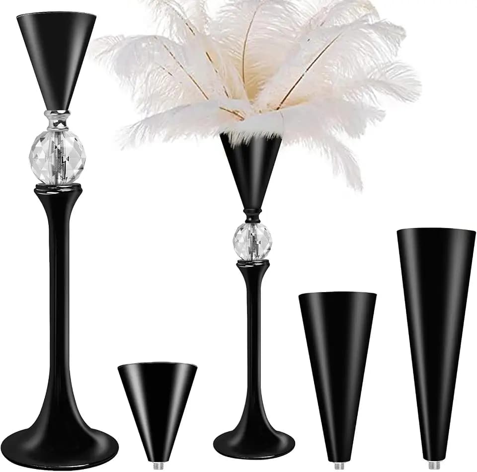 VIJIV Black Flower Vase for Centerpiece Table Decorations Wedding Reception Decor, 22 Inch Tall Metal Vase for Feather Flower Holder Stand Floral Arrangement Gatsby Party Dinner Event Hotel