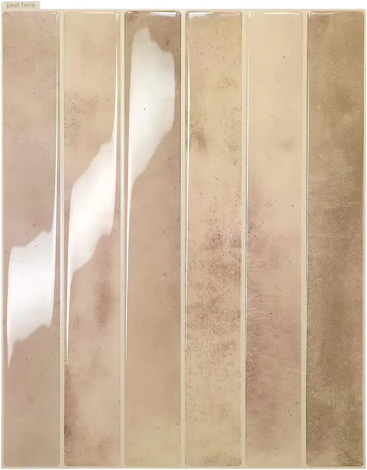 10 Sheet Pink with Beige 9 * 11.4 in backsplash Tiles Peel Stick for Kitchen Bathroom RV Fireplace Decor, Thick Design Glossy wall Tile Stickers Stick on Tiles backsplash