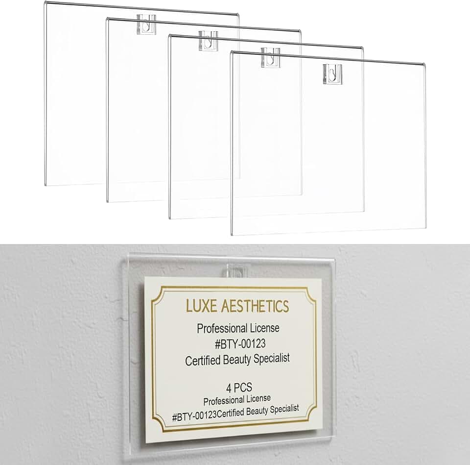 Amyhill 4pcs Acrylic Cosmetology License Frame for Wall 8.5 x 11 x 0.2 Inch