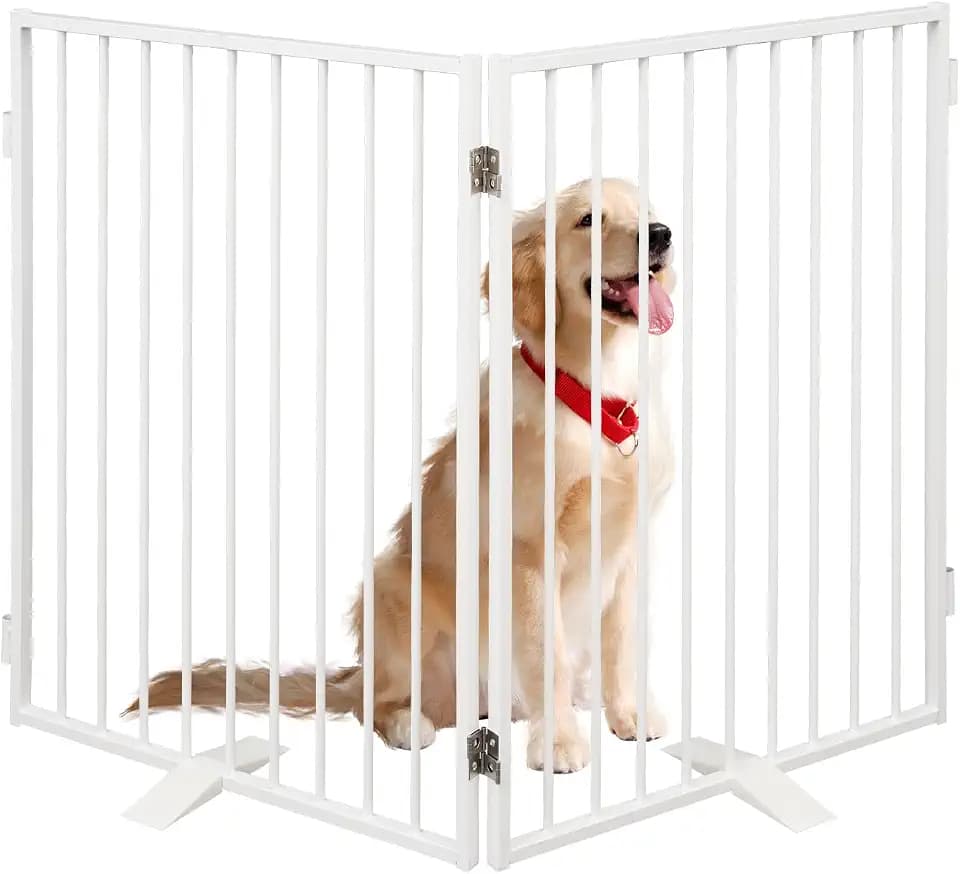 Metal Freestanding Dog Gates White 2 Panels Fence 32" Tall 48" Wide
