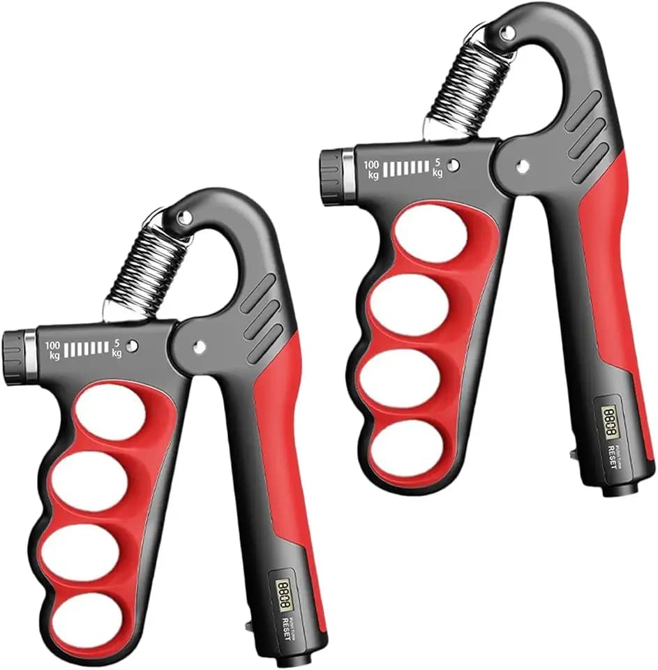 2PCS Adjustable Hand Grip Strengthener (11-220LB) - Automatic Counter Hand Wrist Forearm Exerciser, Grip Strength Trainer for Athletes, Musicians, Injury Recovery & Physical Therapy (Red)