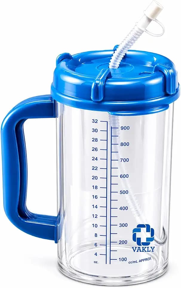 Vakly Insulated Hospital Carafe 32 oz, Graduated Water Tracking Bottle
