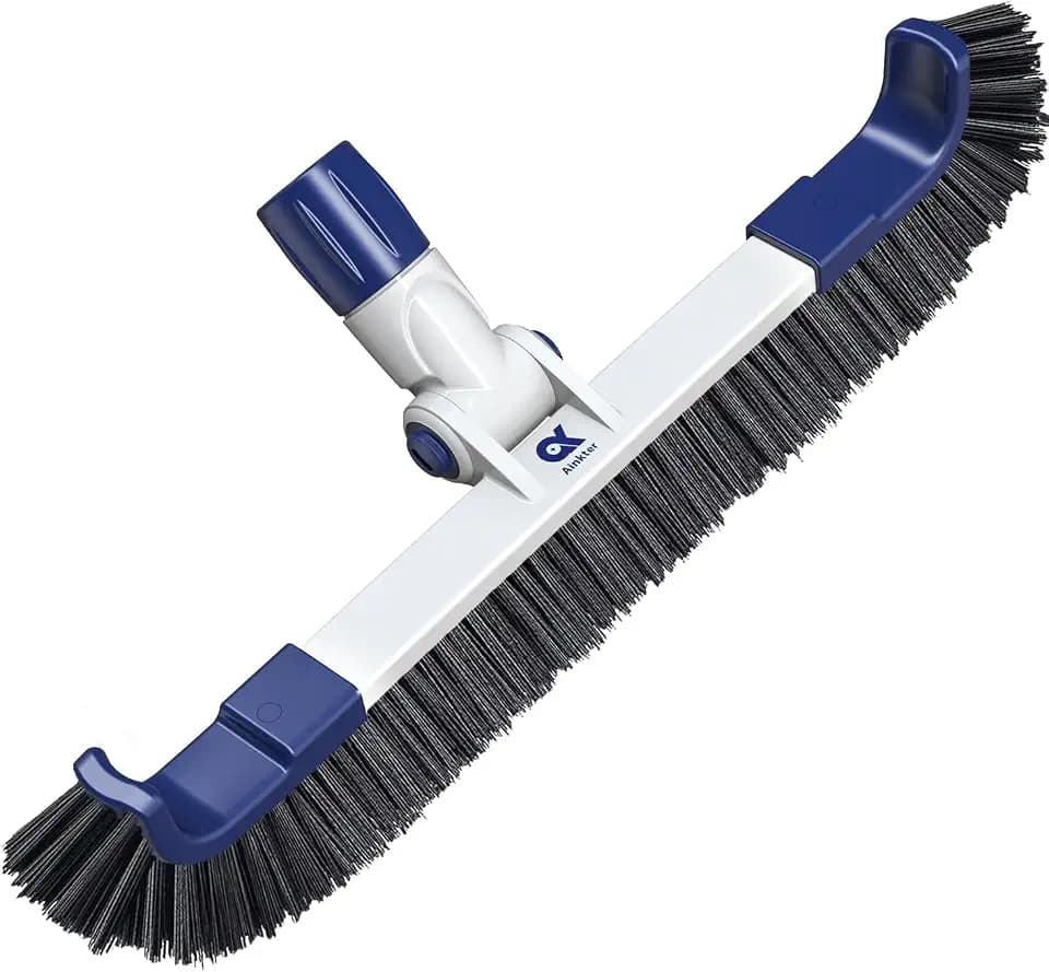 19" 2 in 1 Detachable Curved Edge Pool Brush Head for Inground/Above Ground Pool, Adjustable 180° Handle Rotation, ASA Material Pool Brush for Cleaning Pool Walls, Waterline Tiles & Floors