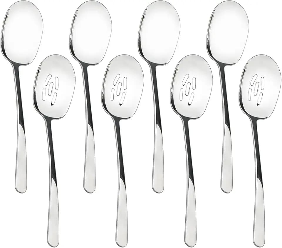 8 Pieces Extra Large Serving Spoons Set, 11 Inch Serving and Slotted Spoon, Stainless Steel Cooking Spoons, Serving Utensils for Kitchen Buffet Parties