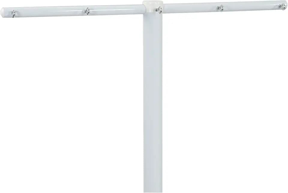 Household Essentials Mega Outdoor Clothesline T‑Post, Galvanized Steel Single Post with Crossbar and Eyelet Screws, White Finish