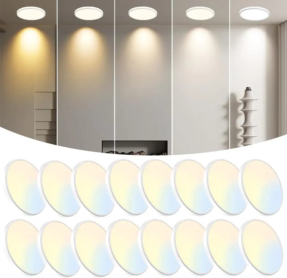 WKONCLDY 16-Pack 7.5Inch LED Ceiling Lights, 5 Colors Selectable Flush Mount Ceiling Lights, Ultra Thin LED Ceiling Lights Fixtures 0.87Inch for Dinning Room