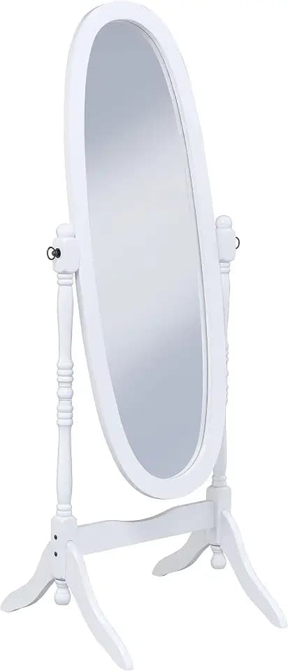 Coaster Home Furnishings - Foyet - Wood - Cheval Standing Mirror with Swivel Base, Adjustable Viewing Angles and Turned Posts - Bedroom, Entryway & Dressing Area - White - 950802