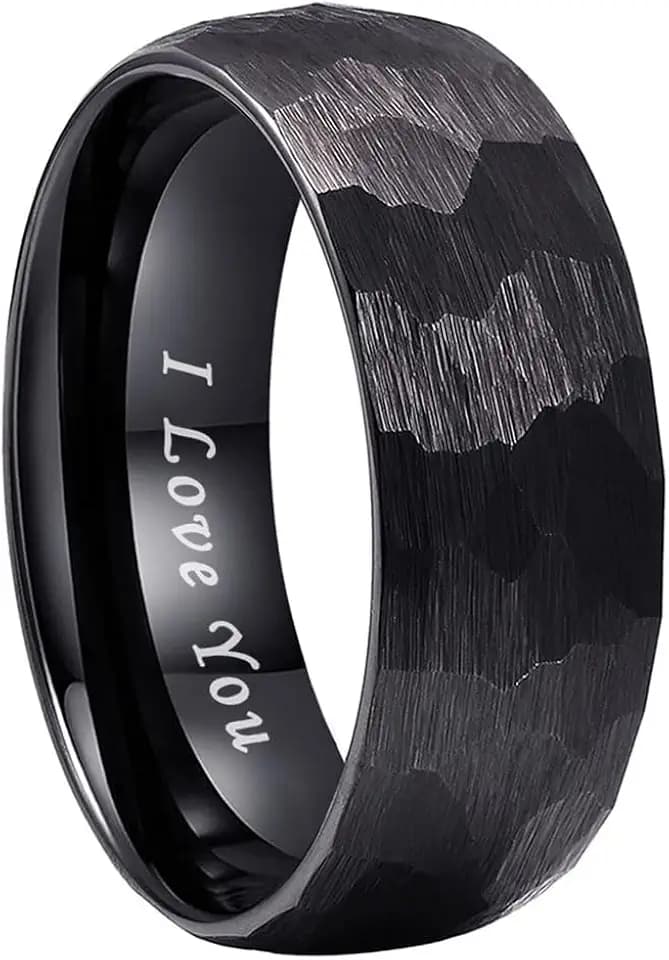 TUTISS 6mm 8mm Silver/Black/Gold/Rose Gold Hammered Tungsten Rings for Men Women Couple Fashion Jewelry Engagement Wedding Bands Domed Matte Finish Comfort Fit