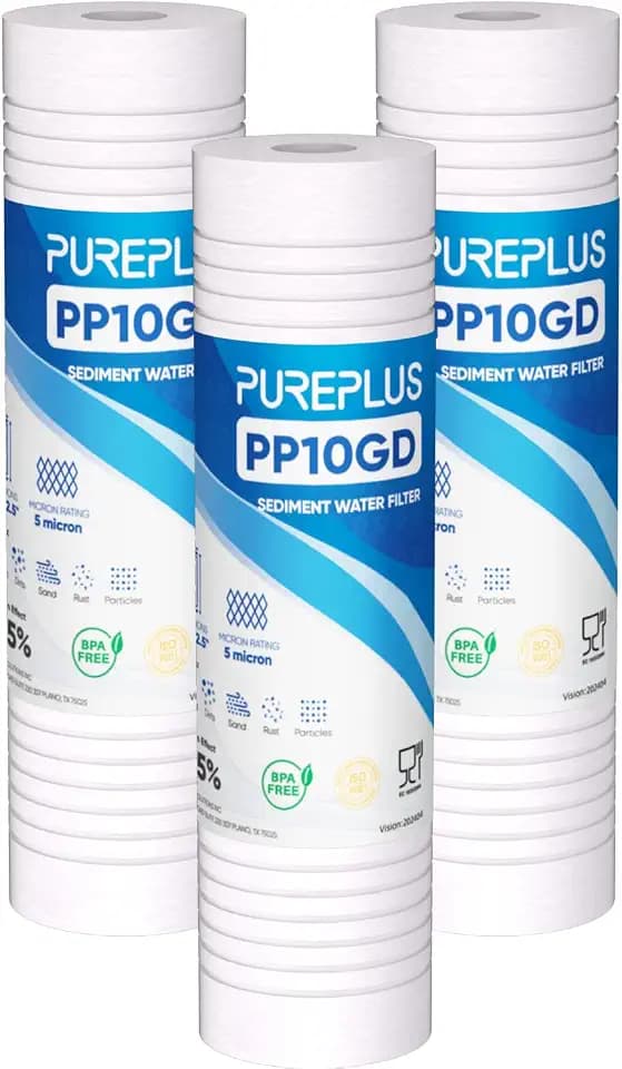 PUREPLUS 5 Micron 10"x2.5" Whole House Grooved Sediment Water Filter 3 Pack