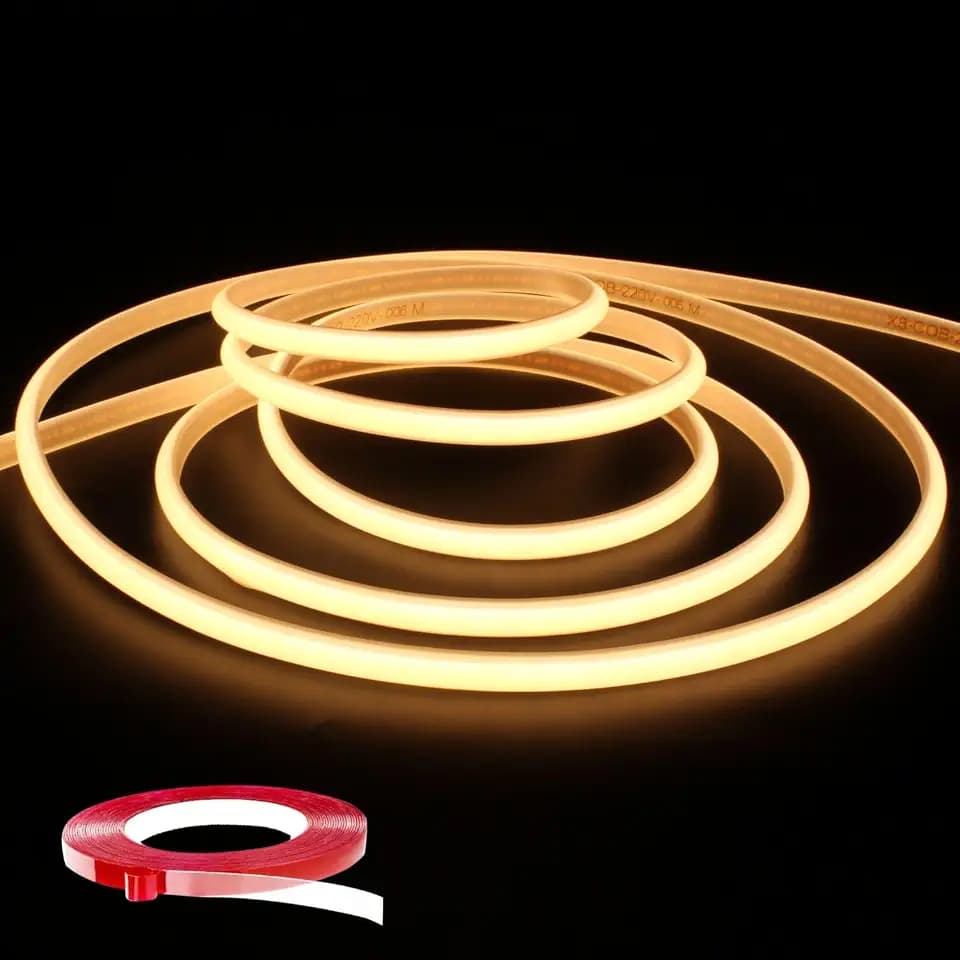 COB LED Streifen 1m mit Schalter, Super Hell COB LED Strip 230V Direktanschluss LED Leiste, DIY Flexibel Wasserdicht IP65 Lichtband, Lichtleiste 3000K Warmweiß, 1M