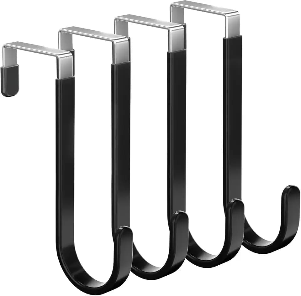 Over The Door Hooks 4 Pack, Heavy Duty Door Hanger Hooks for Towels, Coats & Bags, Stainless Steel Over Door Hook Hanger for Bathroom, Bedroom & Closet, Fits Doors Up to 1.4" Thick