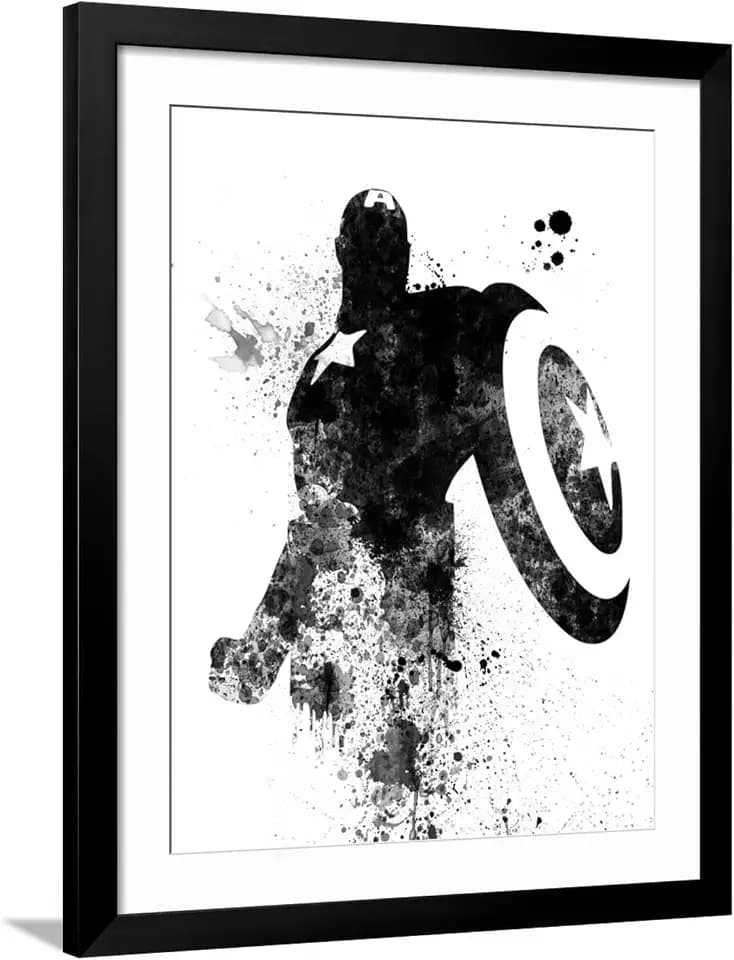 ART.COM Wall Art Print Captain America Watercolor V on Black Frame by Jack Hunter, 32" x 40"