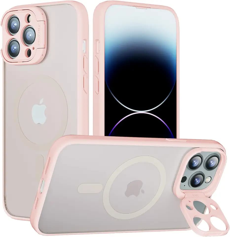 GOODVISH Magnetisch Hülle für iPhone 13 Pro Hülle mit Ständer, Kompatibel mit Magnet Handyhülle Stoßfeste Antifall Translucent Case für iPhone 13 Pro 6,1 Zoll, Sand Rosa