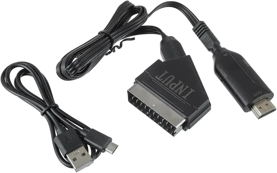 Scart zu HDMI Adapter mit HDMI-Kabel, Scart zu HDMI Konverter, HD 720P/1080P HD Audio Konverter, Geeignet für Fernseher, Projektoren, DVD, PS4, Set-Top-Boxen