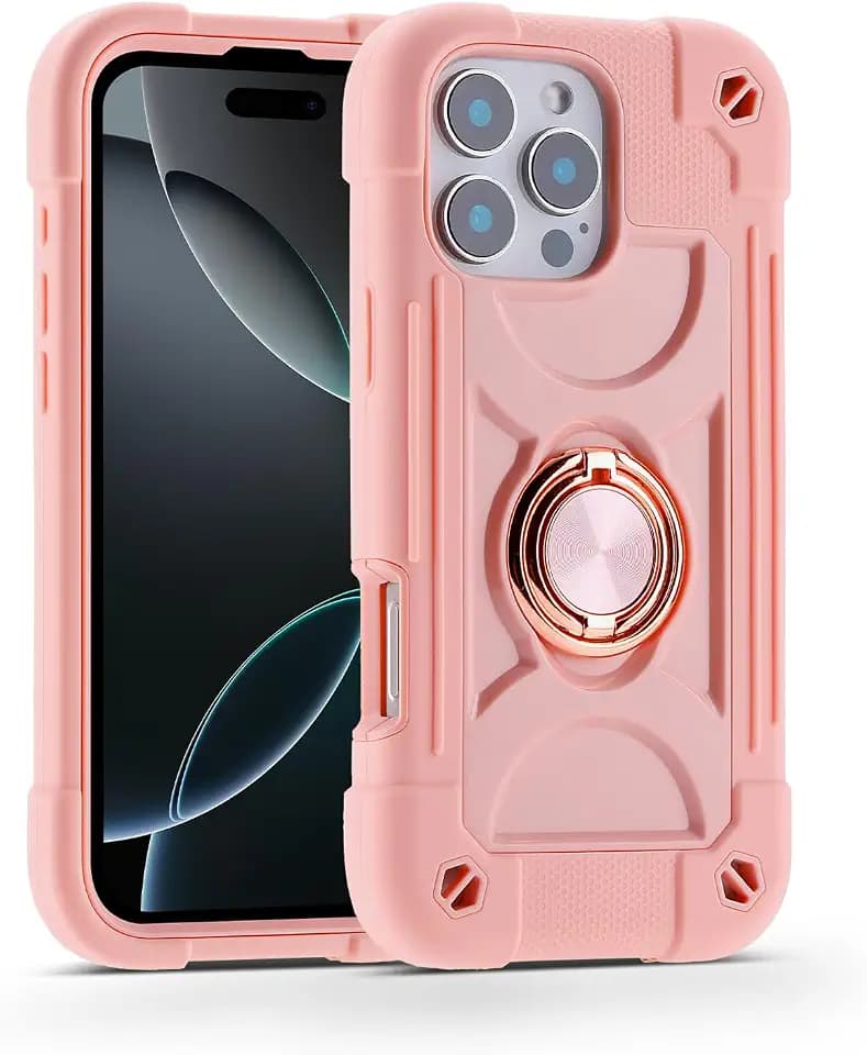 MARKILL Compatible with iPhone 16 Pro Max Case 6.9 Inch with Ring Stand, Heavy-Duty Military Grade Shockproof Phone Kids Cover for iPhone 16 Pro Max Pink