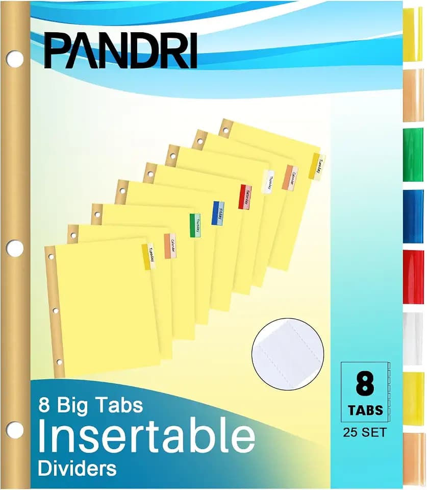 PANDRI 200 Pack Binder Dividers with 8 Tabs & Reinforced Holes, Letter Size