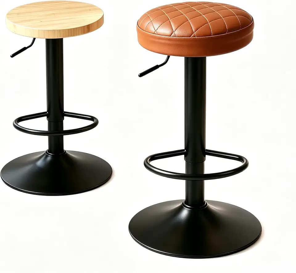 Bar Stools, Set of 2, Adjustable Swivel Bamboo Kitchen Stool