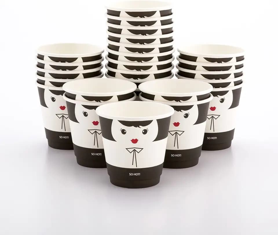 Restaurantware 8 Ounce Paper Cups, Pack of 25 Madame Design Disposable – Leakproof, Recyclable, Black and White Insulated Hot Beverage Holders, with Matching Lids Available for Purchase Separately