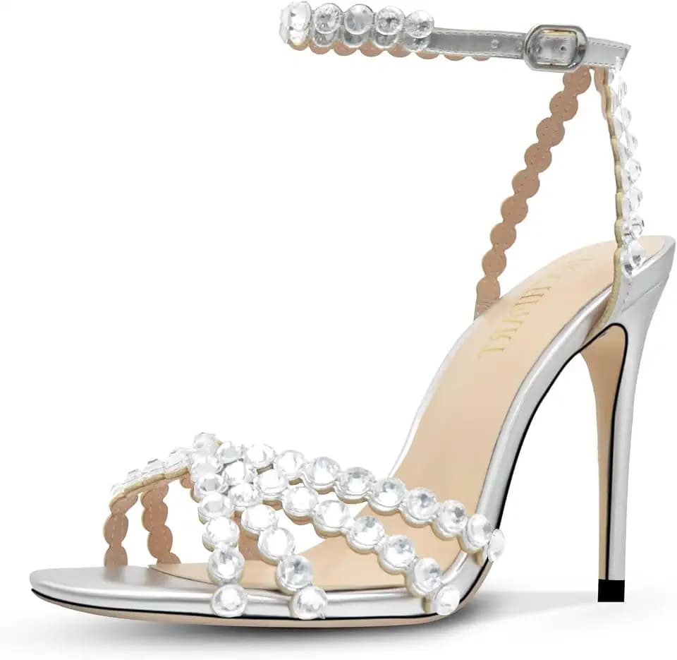 HOCHFART Women's Rhinestone Stiletto High Heels Buckle Strappy Heeled Sandals Round Toe Sexy Dressy Pumps Shoes