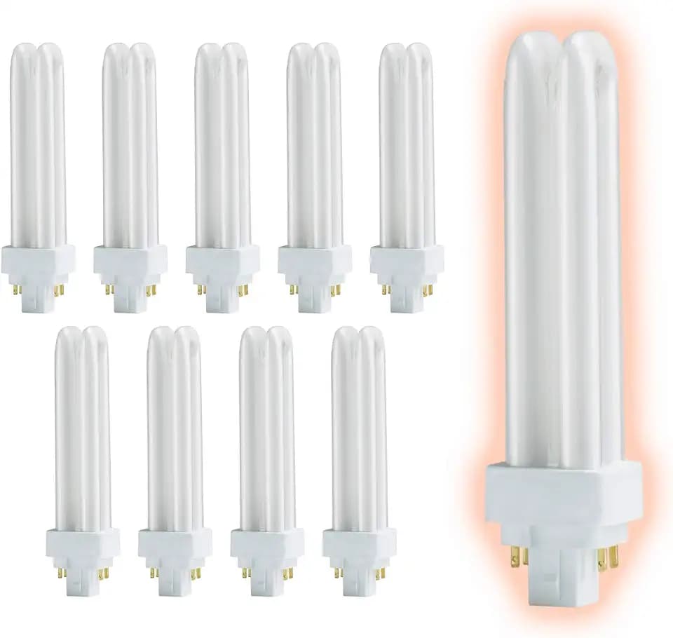 GoodBulb 13 Watt CFL Light Bulbs | 4 Pin G24Q-1 Base 2700K Soft White | 13W High Output 900 Lumens | Double Tube Compact Fluorescent Light Bulbs Plug-in | 10 Pack