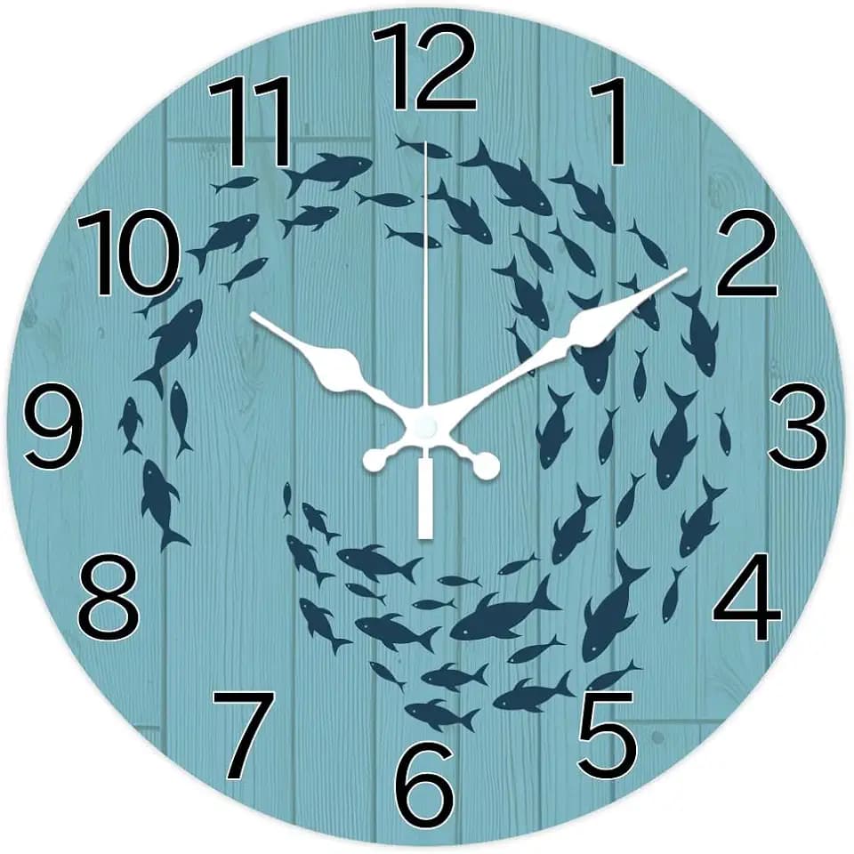 CHGCRAFT Cartoon Fish Pattern Round Wall Clock 12 Inch