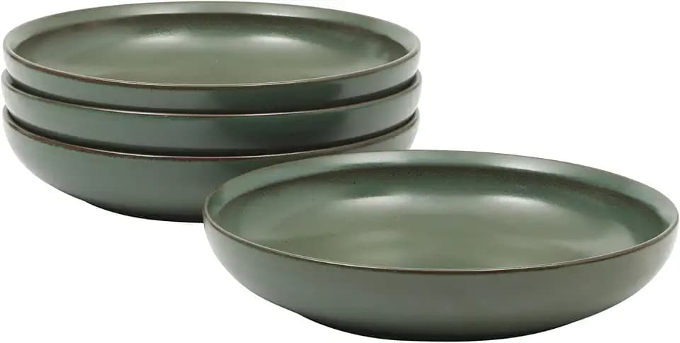 Gibson Elite Beckett 4-Piece 9 Inch Dinner Plate Bowl Set – Reactive Glaze Stoneware – Shallow Serving Pasta Bowls (Blate) – Wide-Rim Round Shape – Microwave & Dishwasher Safe - Green