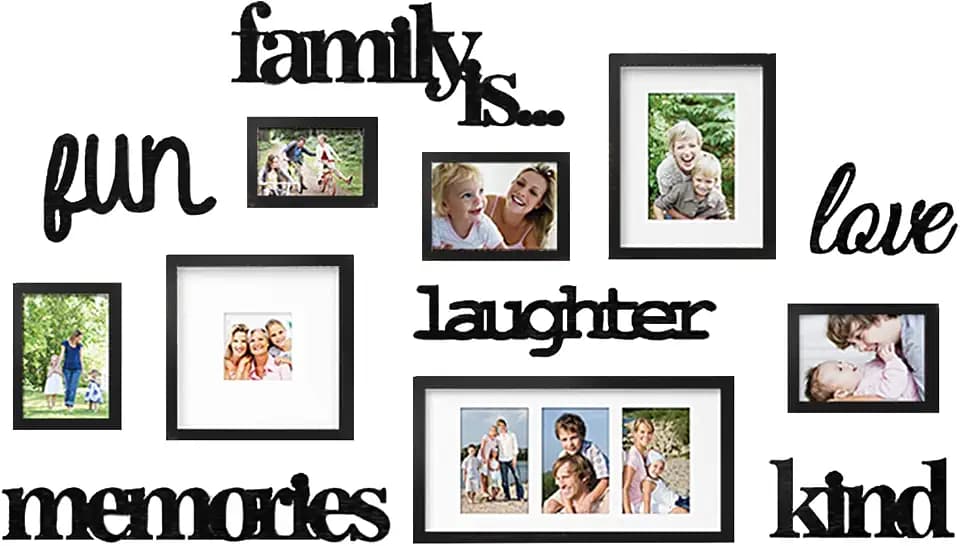 Jerry & Maggie - Photo Frame | Plaque College Frame - Black Wall Decoration Combination - Black PVC Picture Frame Selfie Gallery Collage With Full Size Hanging Template & Wall Mounting Design