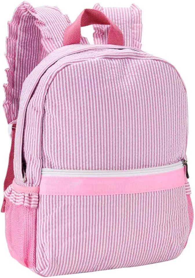 Lightweight Toddler Backpack for Girls,Seersucker Preschool Bookbag for Kids,Cute Pleated Children Kindergarten Backpack,SMALL (Pink, Small)