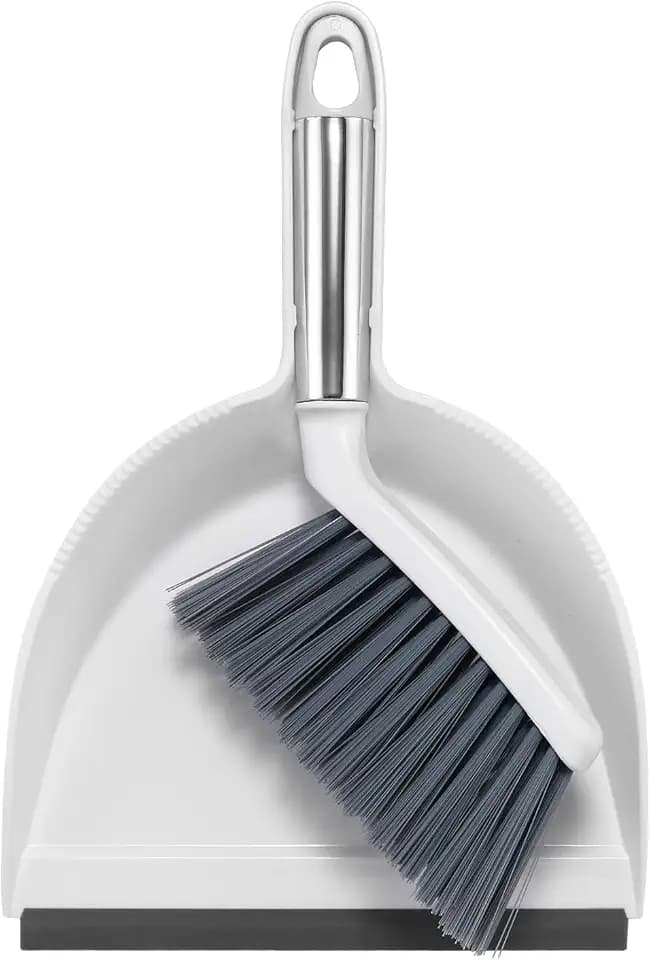 NACENA Mini Broom and Dustpan Set, Small Dust Pan and Brush Set, White&Gray