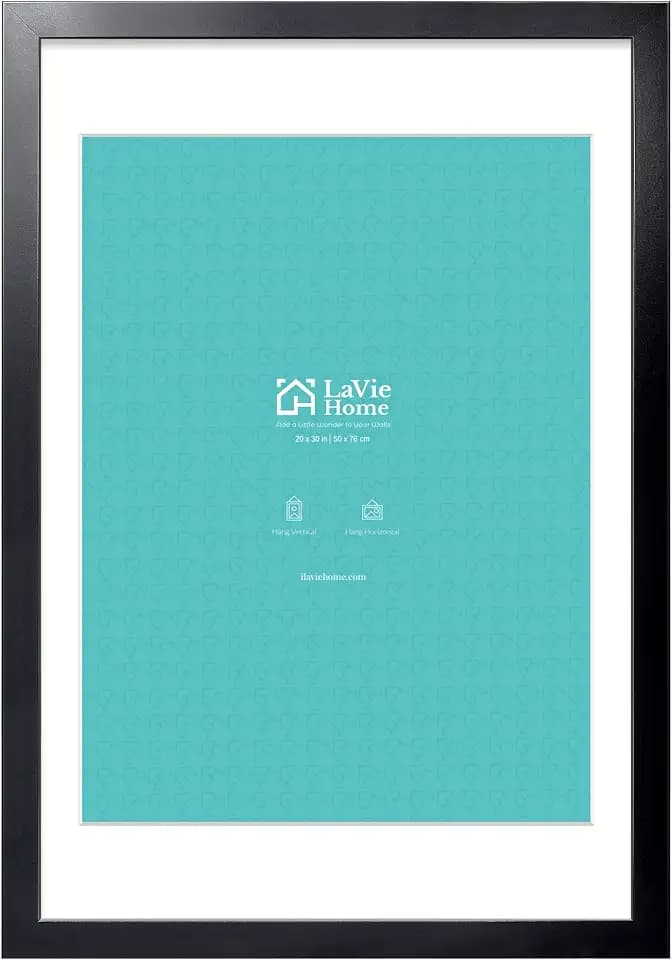 LaVie Home 20x30 Picture Frame Black Poster Frame,Display Pictures 18x24 with Mat or 20x30 Without Mat, Stable and Sturdy Frame and Polished Plexiglass, Horizontal and Vertical Format of The Walls
