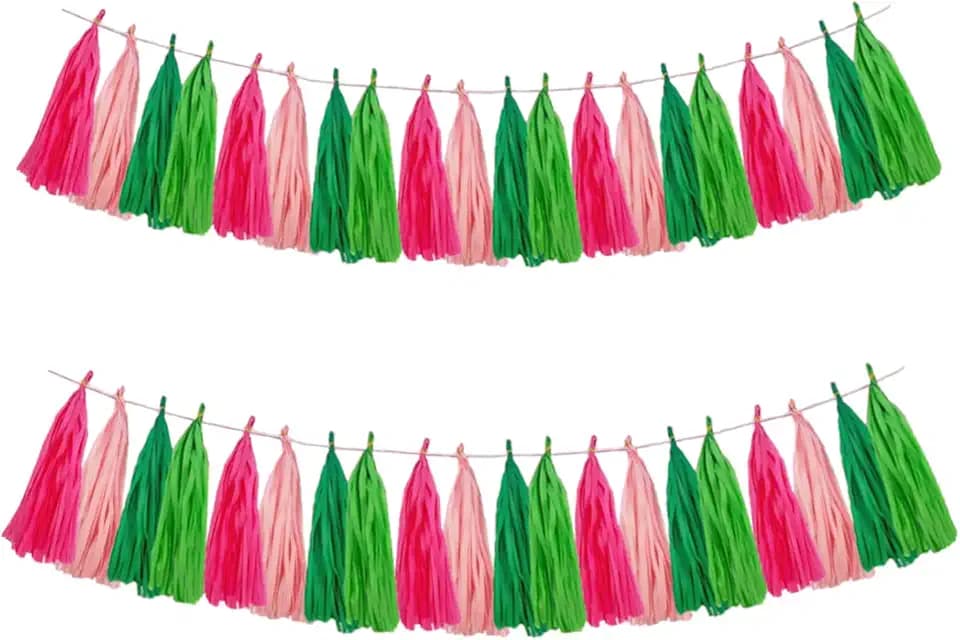 20PCS Pink and Green Tissue Garland,Paper Tassels Garland Banner Perfect for Party Decorations Baby Shower Summer Tropical Theme Table Decor