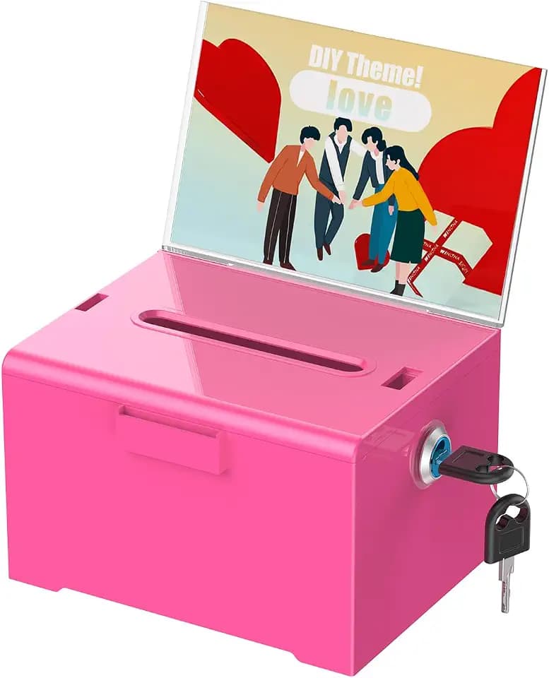 Uniclife 6.2"x 5" x 4" Purple Acrylic Donation Box with Lock and Slot