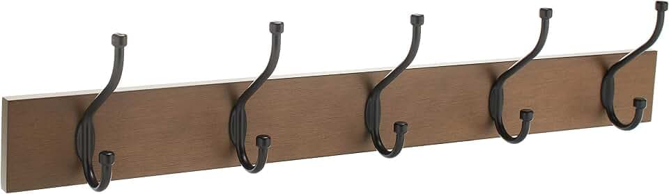 Amazon Basics Rectangular Farmhouse Wall-Mounted Coat Rack for Entryway and Bedroom, Storage Organizer, 5 Hooks, Barnwood