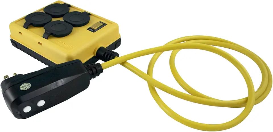 Woods 2516 Coleman Duplex Right Angle Quad Box with Gfci; 125 V; 15 A; 14/3 Awg Sjtw; Gauge; Yellow