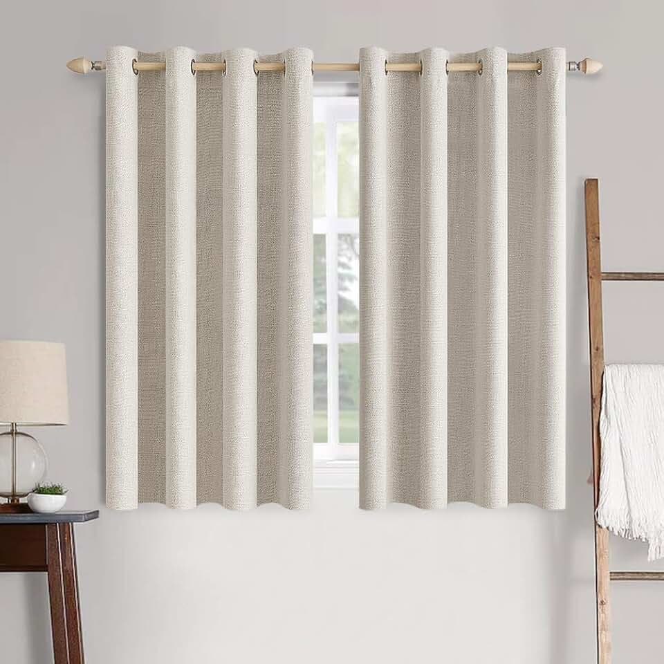 MIULEE 100% Blackout Linen Curtains for Bedroom 52x45 Inches Birch