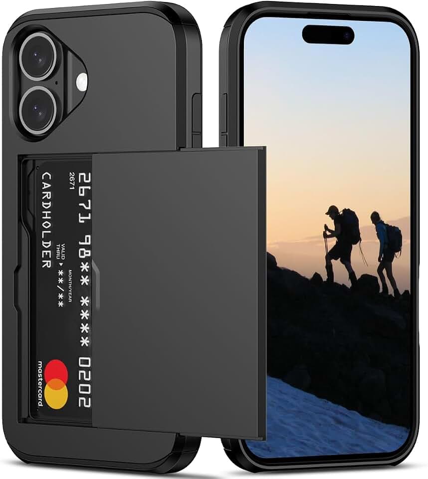 Nvollnoe for iPhone 16 Case with Card Holder Black