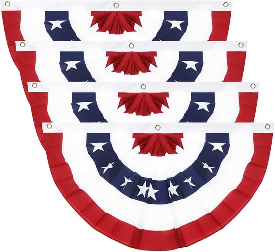 4th of July Decorations Outdoor Patriotic American Pleated Fan 4Pcs 1.5x3Ft
