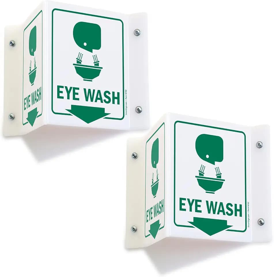 SmartSign (2-Pack) Eye Wash Projecting Sign with Down Arrow - 5" x 6", Two-Sided Wall Mount Polished Acrylic Corridor V-Sign, Red, White and Black