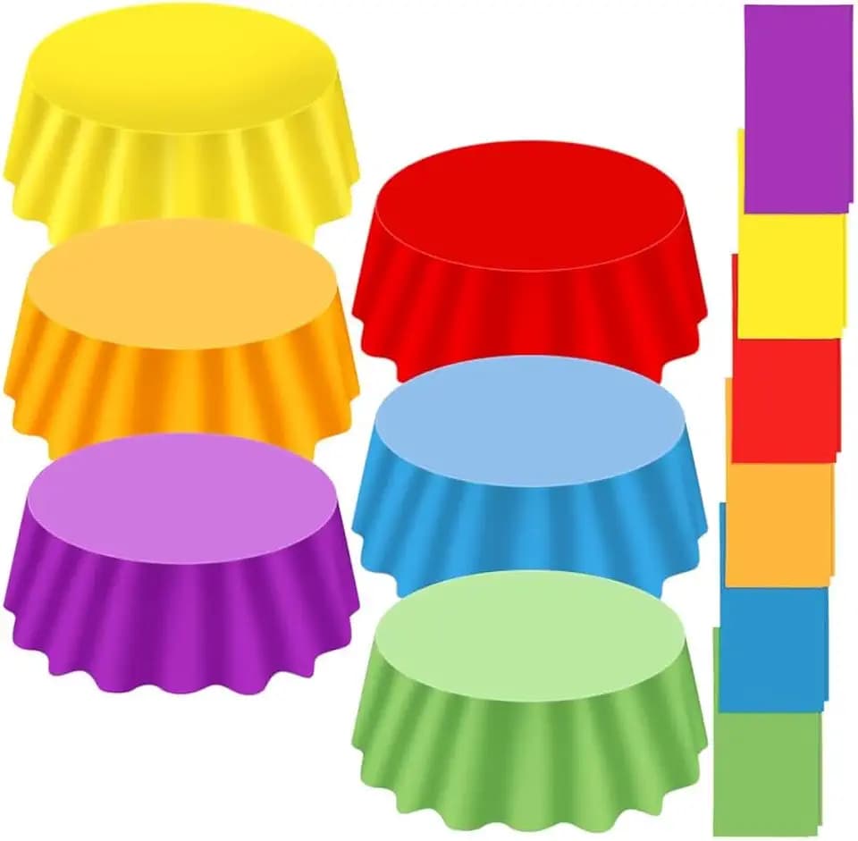 Ganeen 12 Pcs Colorful Tablecloth Neon Party Decorations 84 Inch Round