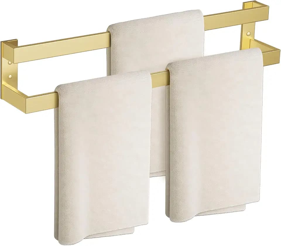 Double Towel Bar,Towel Rack for Bathroom Stainless Steel Wall-Mounted Bathroom Hardware Accessories Brushed Gold 32 Inch