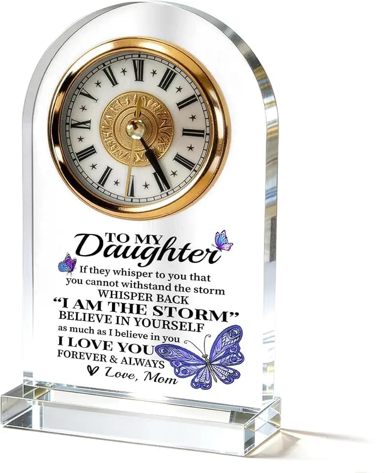 WKYAER Daughter Gifts Acrylic Desk Clock, to My Daughter Quote Keepsake, Butterfly Wildflower Decor, Inspirational Birthday Present, Birthday Graduation, 4.3 x 7.8 in