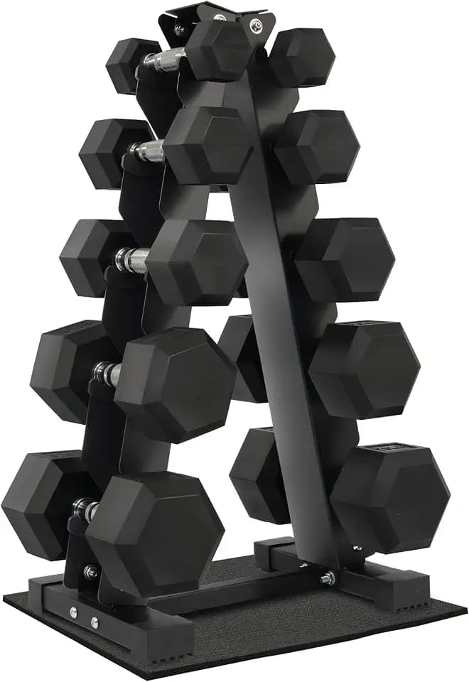 Fitvids Fitvids Rubber Coated Hex Dumbbell Weight Set and Storage Rack, 100LB Set or 150LB Set, 5-20 lbs Pairs or 5-25 lbs Pairs