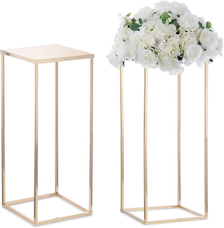 NUPTIO Gold Vases Wedding Centerpieces, Geometric Stand, 23.6" Tall, 2 Pcs