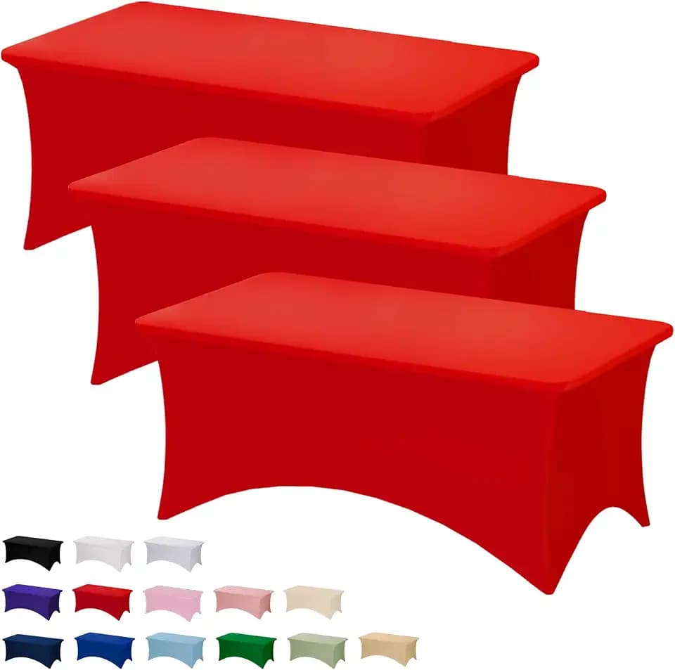 Fixwal 3 Pack 6FT Red Tablecloth Rectangle Spandex Fitted Table Cover