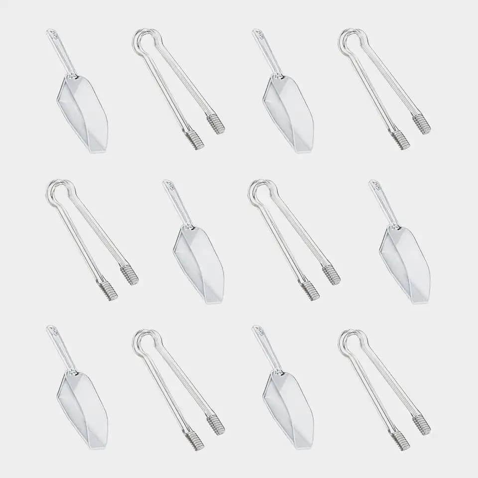 12 Pcs Plastic Ice Tongs and Scoops Mini Kitchen Tongs Utility and Kitchen Scoops Ice Shovel Scoop Ice Cube Buffet Scoop for Cocktail Whiskey Tea Party Candy Dessert Buffet